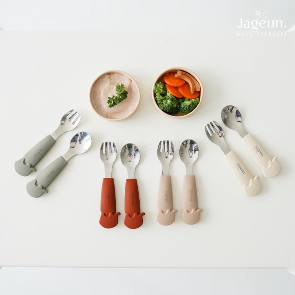 JAGEUN Premium Stainless Spoon Fork Silicone | Sendok Garpu Besi Anak Gagang Silikon Set