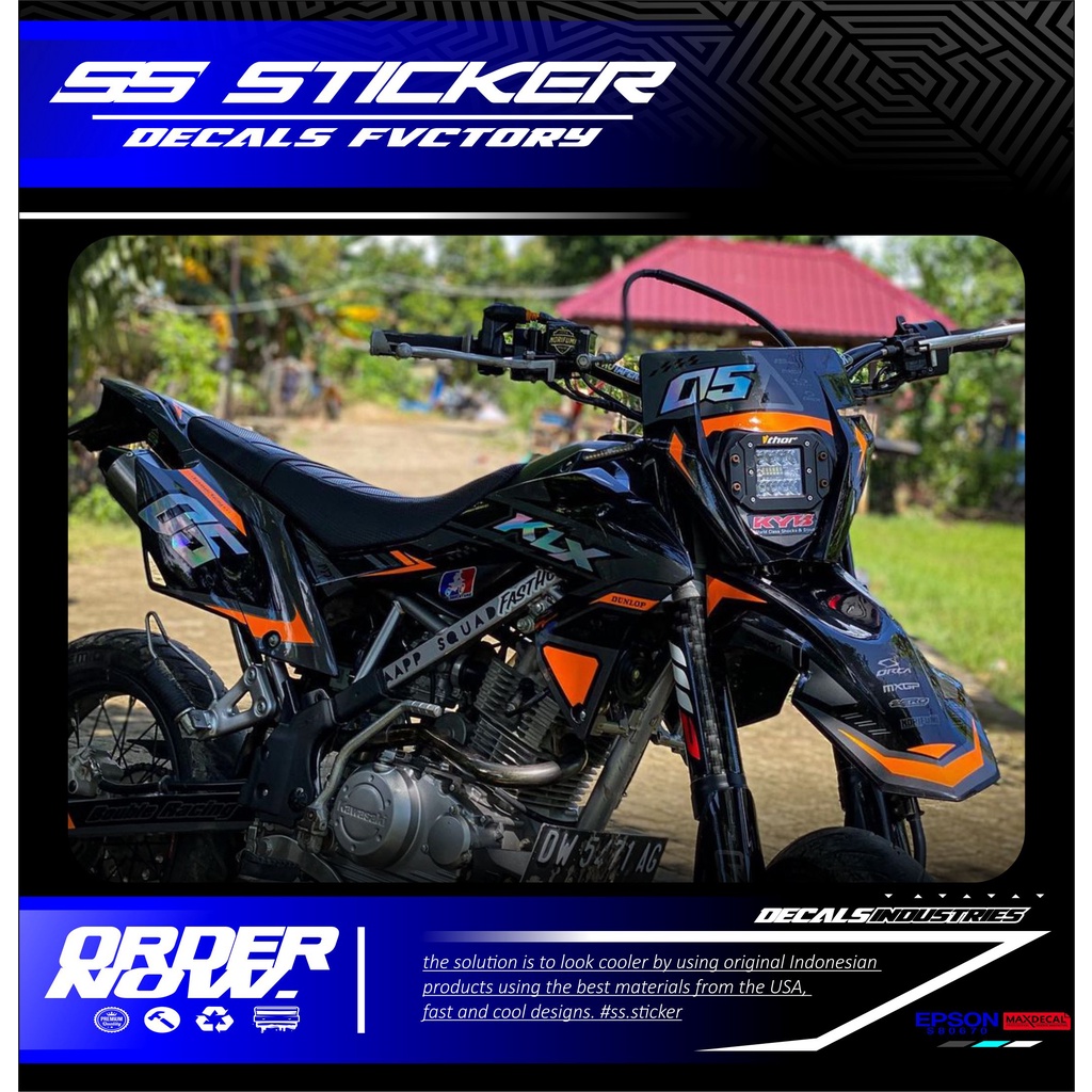 00248 DECAL STIKER FUL BODY KLX150BF MIX KOMBINASI ORANGE FLUO DAN HOLOGRAM