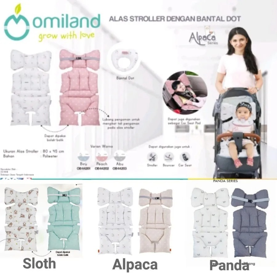 Omiland alas stroller + Bantal Dot Bahan Lembut Premium Motif - Alpaca Rainbow Sloth Series