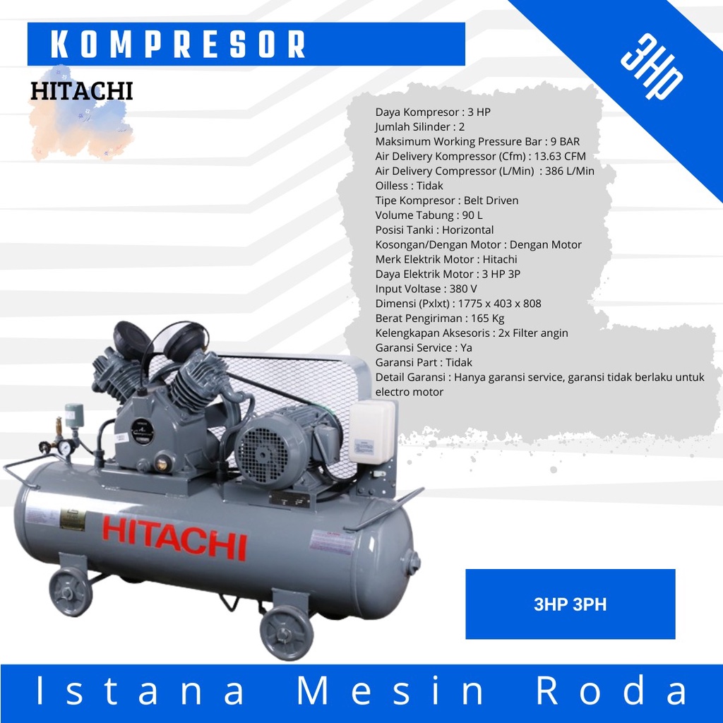 Kompresor Angin Hitachi HGST Bebicon 3 HP 3 Phase - Kualitas Terbaik