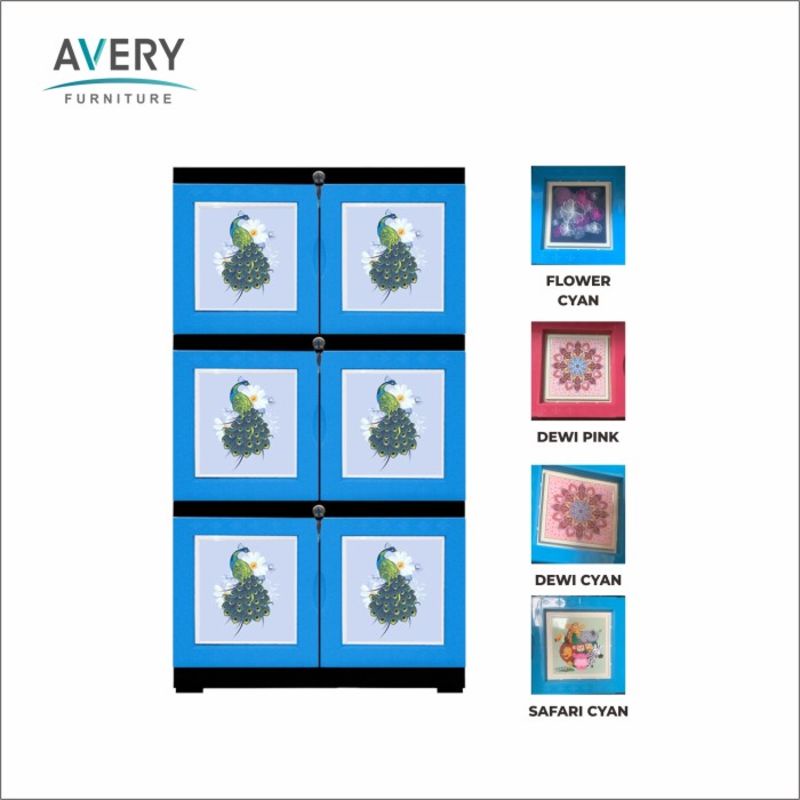 Avery Lemari Pakaian Plastik / Lemari Plastik / Lemari Susun NT0103 - flower cyan