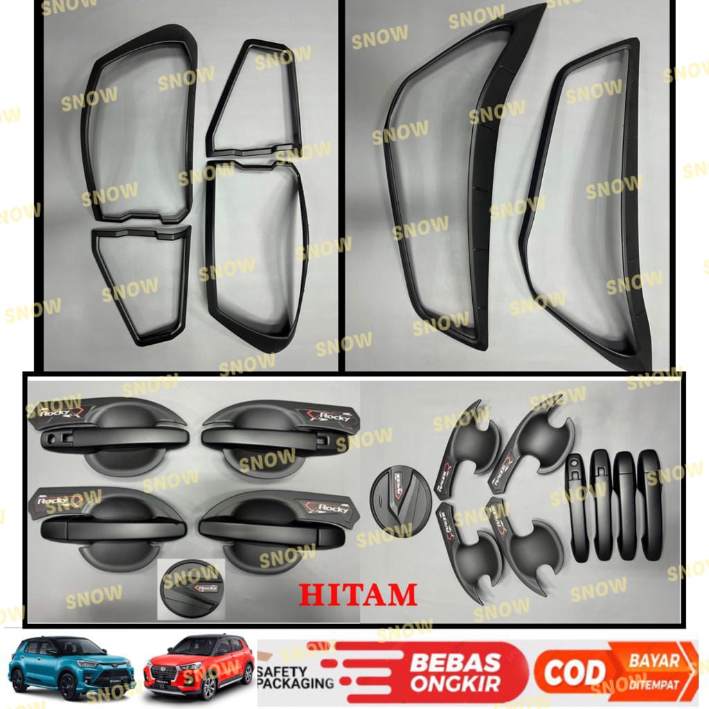 Paket Garnish Lampu Depan Belakang Outer Handle Tank Cover Raize Rocky 2021 2023 2024 Chrome Hitam