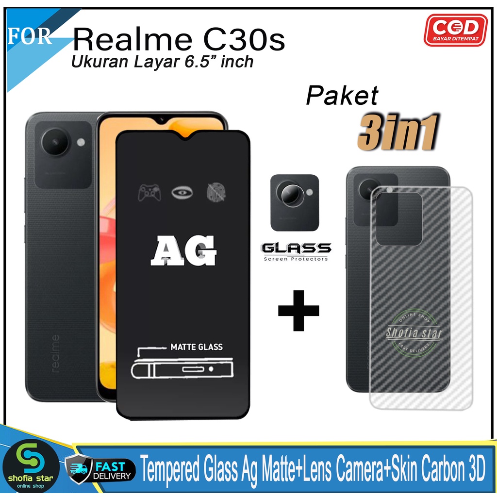 Promo 3in1 Tempered Glass Privacy Matte Realme C30S C11 C11 2021 C15 C3 Anti Gores Anti Spy Full Layar