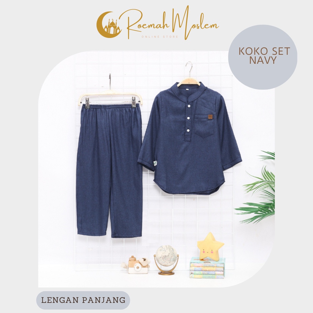 Salim_Moslem Baju Koko Anak Laki-laki Lengan Panjang Warna Navy