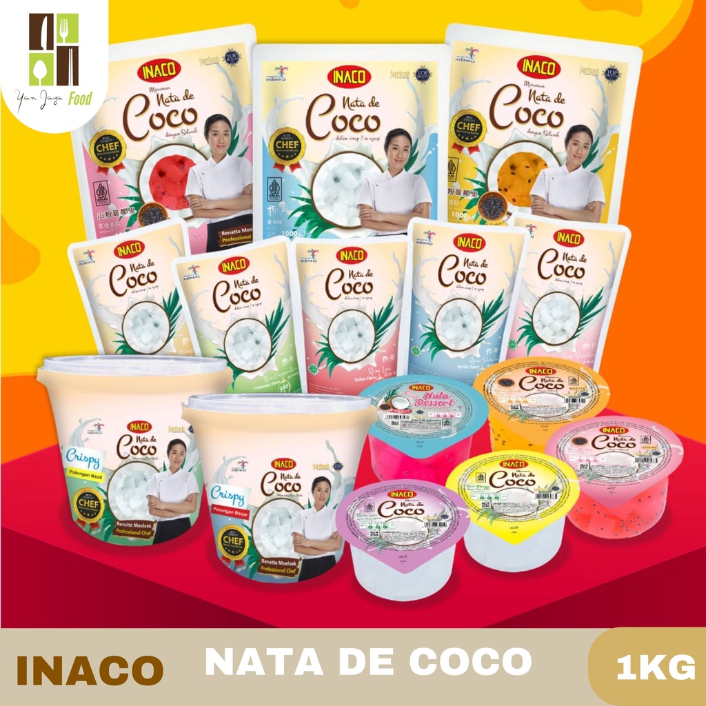 Inaco Nata De Coco Dengan Selasih Rasa Strawberry / Jeruk 1Kg 1 Pcs