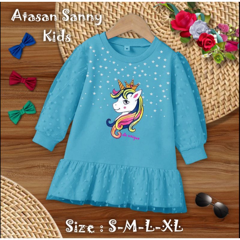 Atasan Fashion Anak Perempuan Lengan Panjang Model Kerutan/Atasan Sanny Kids 1-11 Tahun Matt Babyterry Mix Tille Onde