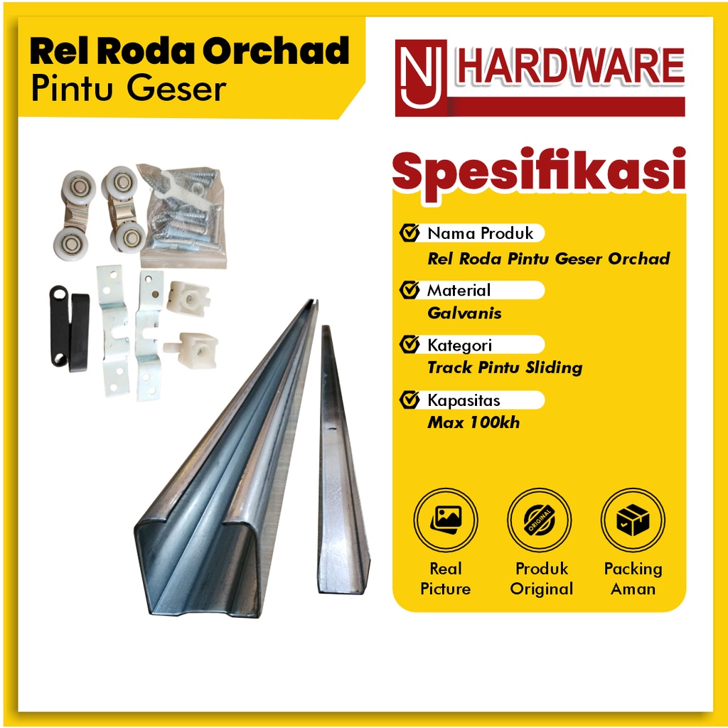 Rel Pintu Geser Sliding 1 Set Lengkap Sleding Roda Track Orchad Material Galvanis Panjang 1,8m
