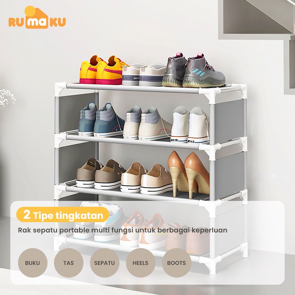 Rumaku Rak Sepatu Portable Serbaguna 4 Susun dan 5 Susun Tempat Sepatu Sandal Multifungsi