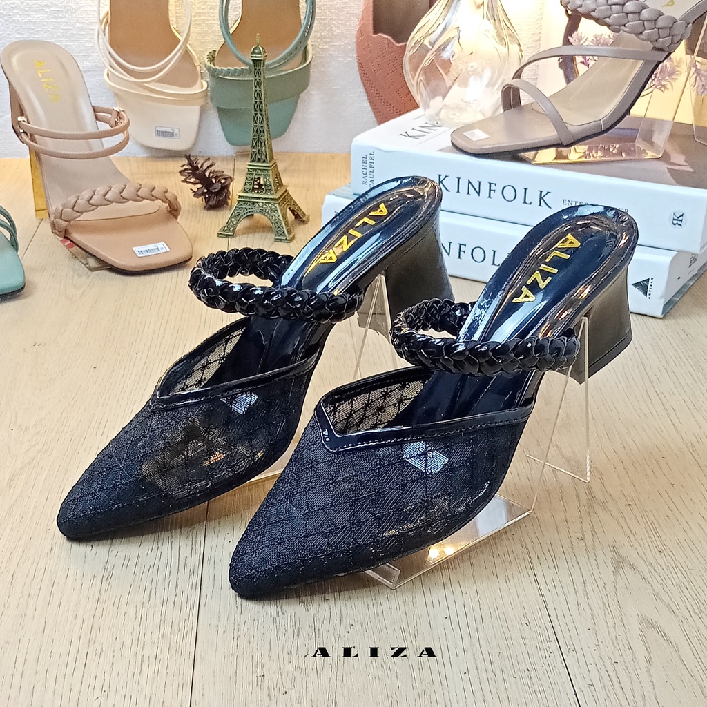 ALIZA SANDAL HEELS WANITA CHUNKY 5 CM JALA RAJUT TERBARU