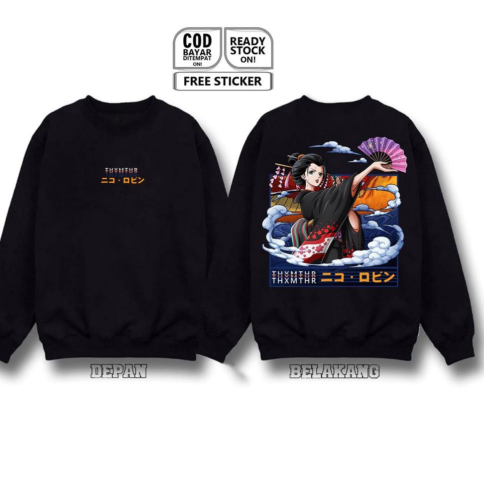 HARGA SPESIAL SWEATER CREWNECK NICO ROBIN ONE PIECE ANIME MANGA ニコ・ロビン NIKO ROBIN NAMI RORONOA ZORO 