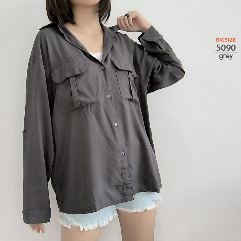 ARENA - Kemeja Wanita Bigsize Dengan Saku Depan