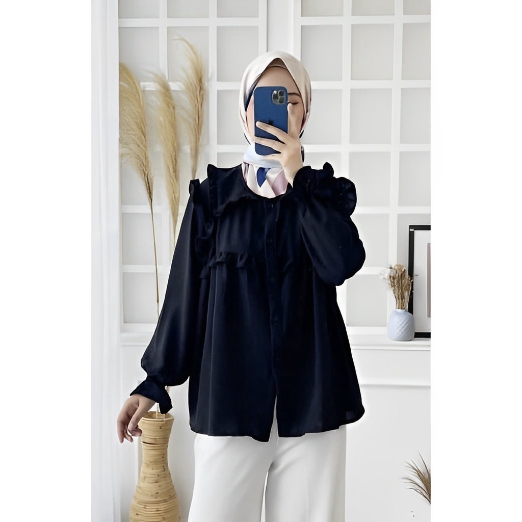 DUTA FASHION | BLOUSE RAYON CRINKLE 384 ATASAN JUMBO KANCING BUSUI KERAH KERJA NGANTOR CASUAL SANTAI