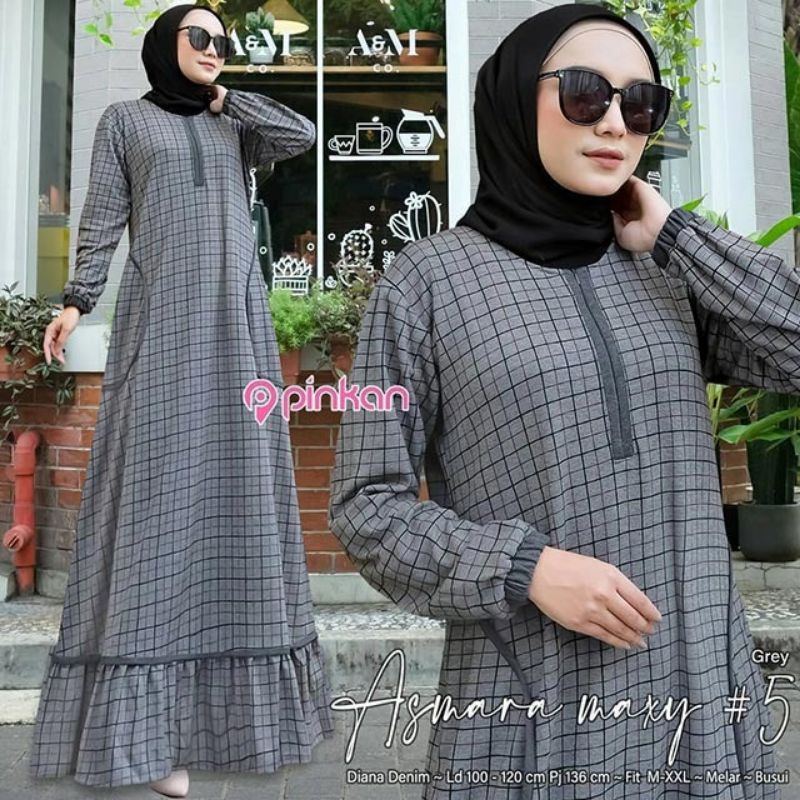 [BEST SELLER] Gamis Jumbo Bawah Lebar/Asmara 5 Maxy/Dress Diana Denim/ Gamis Motif Kotak Terbaru/ Ga