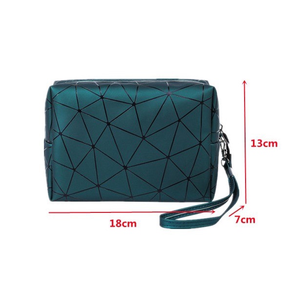 Make up Pouch Motif Geometris/Tas Makeup Kosmetik PU Tahan Air