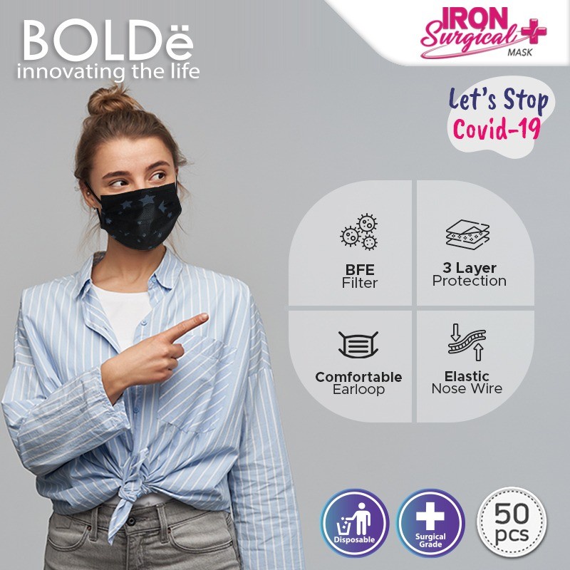 BOLDe Iron Surgical Mask 3 Ply - Masker Medis 3 Ply isi 50 Pcs Motif Bintang