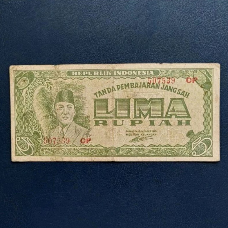 Uang Kuno 5 Rupiah Soekarno ORI 1945 CP