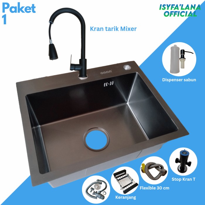 kitchen sink onan 6045 black paket lengkap / kitchen sink black onan