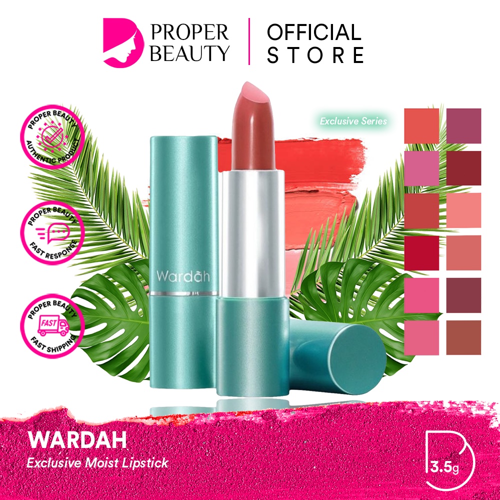 WARDAH Exclusive Moist Lipstick Indonesia / 3.5g With Vitamin E And Aloe Vera Extract / Smooth Texture Intense Color And Moisturize Lips / Warna Intense Glosy Finish Melembabkan Moisturizing / Cosmetic Makeup Make Up Series / Lip Matte Cream Lipstik Bibir