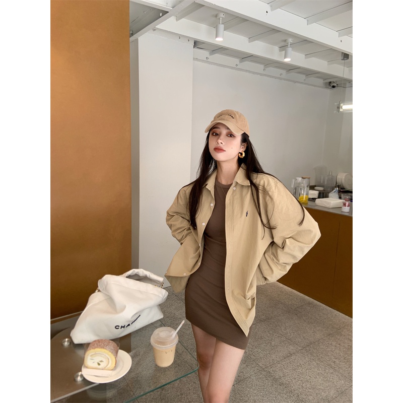 Red Kumikumi mid-length casual long-sleeve shirt jacket female spring hot girl slim vest dress two-piece set