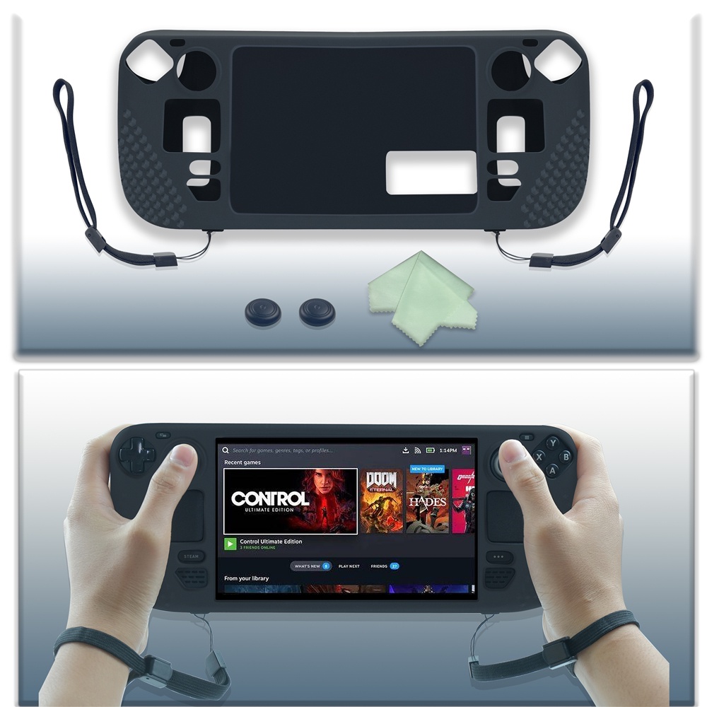 Case Pelindung Untuk Steam Deck Silikon Hitam Cover Shell Dengan Holder