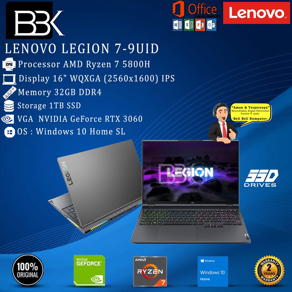 LENOVO LEGION 7-9UID RYZEN 7-5800H 32GB 1TB SSD VGA WIN10H+OHS19 2YR