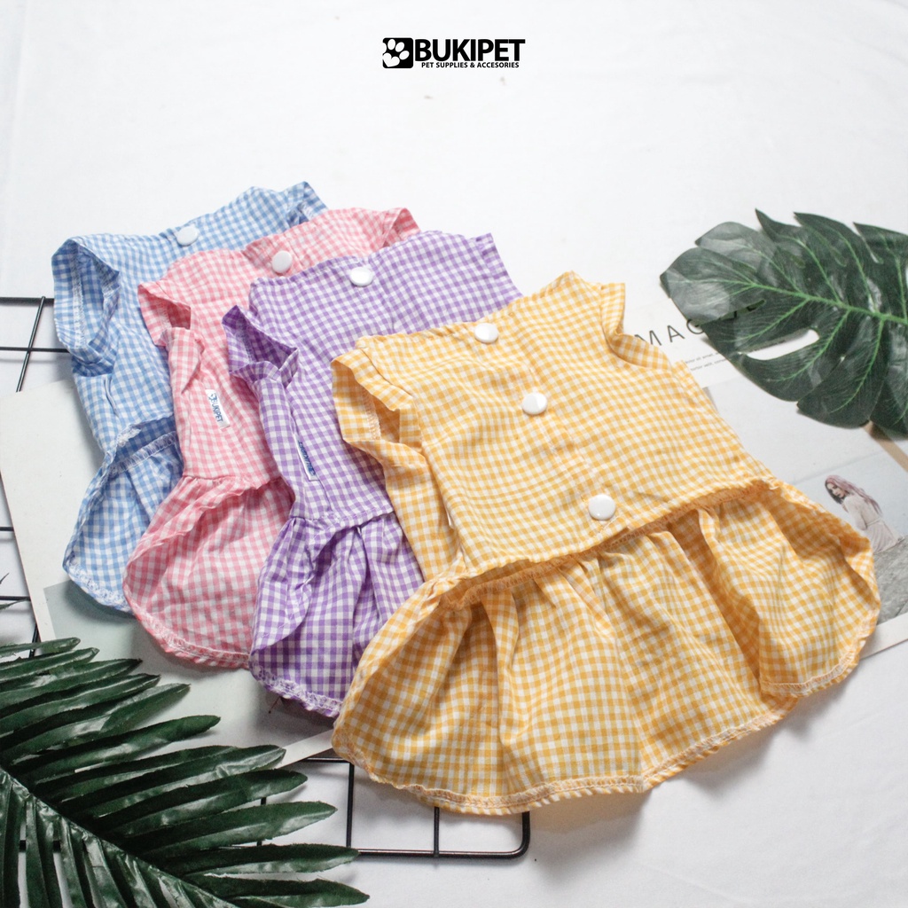 baju kucing anjing kelinci monyet lucu cowok cewek aksesoris hewan kecil - KOREAN PLAID DRESS SERIES