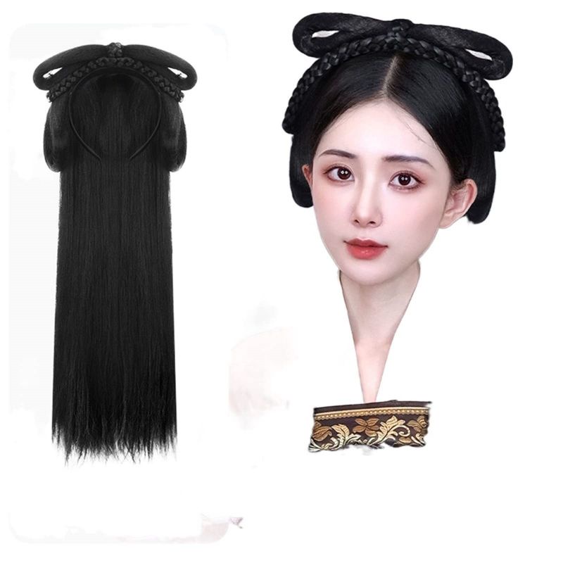 Wig Hanfu Wanita Tradisional Wig Cina Hanfu Wanita Rambut Bando Model Tradisional Cina