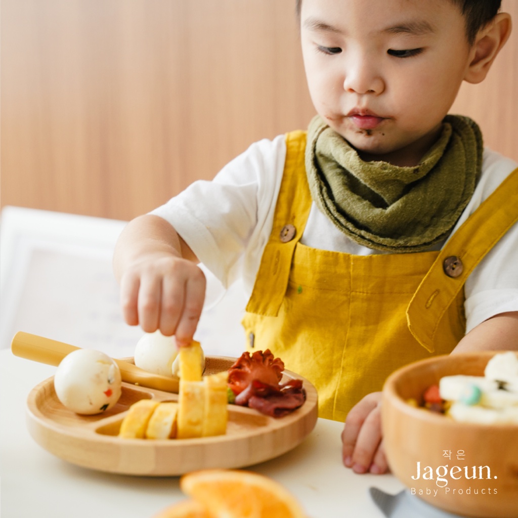 JAGEUN Bamboo Silicone Suction Plate | Piring Tempat Makan Kayu Bambu Anak Bayi Mpasi Silikon