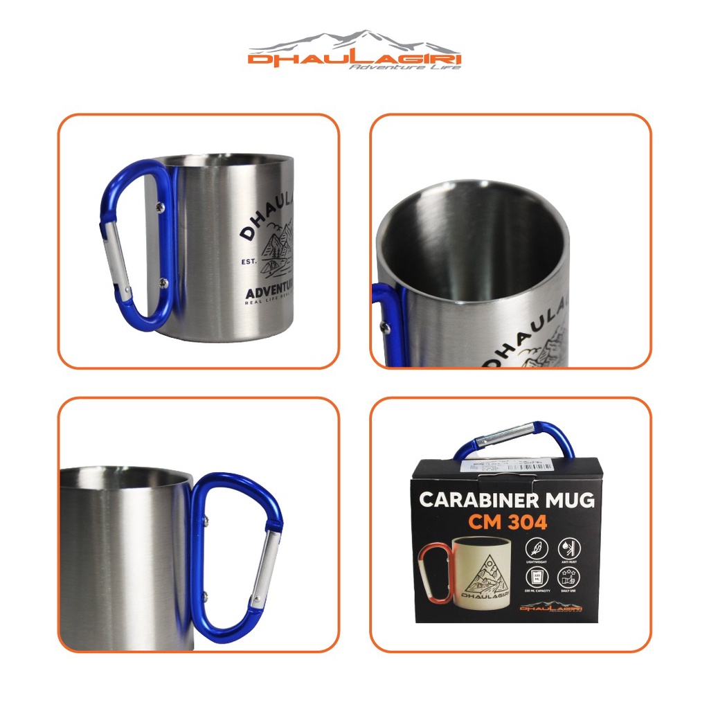 Gelas Mug Carabiner DHAULAGIRI Cangkir Stainless 220 ML Karabiner Camping