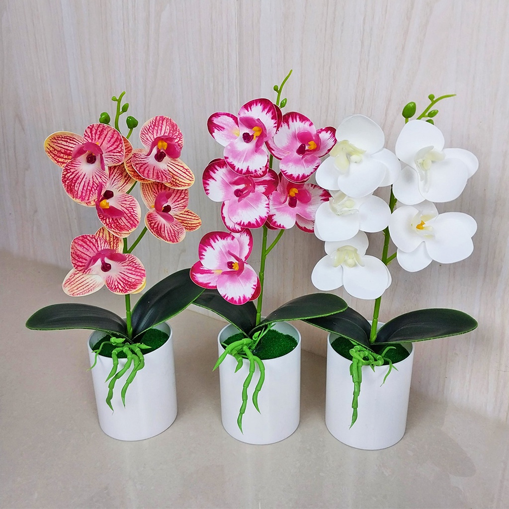 Tanaman Hias Plastik Ornamen Pot Bonsai Anggrek Gradient Bunga Pajangan Dekorasi Rumah Import Artificial Flower Satu7an PBP73