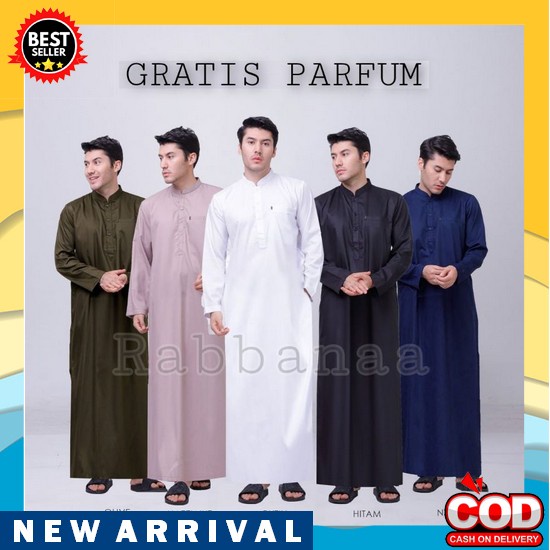 Gamis Pria Jubah Pria Jubbah Al Faan Polos Kancing Kotak Jubah Gamis Muslim Pria Model Haramain/Alno