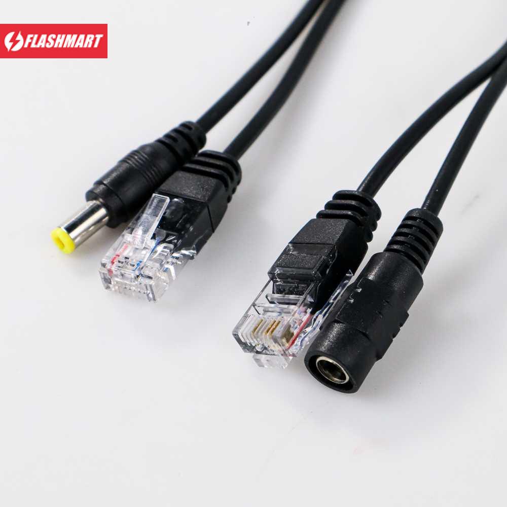 Flashmart Passive PoE Power Over Ethernet Cable with Male &amp; Female Power Plug - D1350