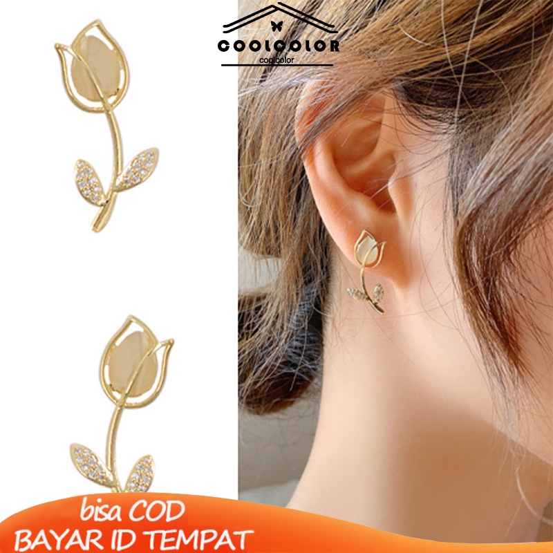 COD❤️Anting Stud Desain Bunga Tulip Bahan S925 Silver Gaya Korea Untuk Wanita- cl