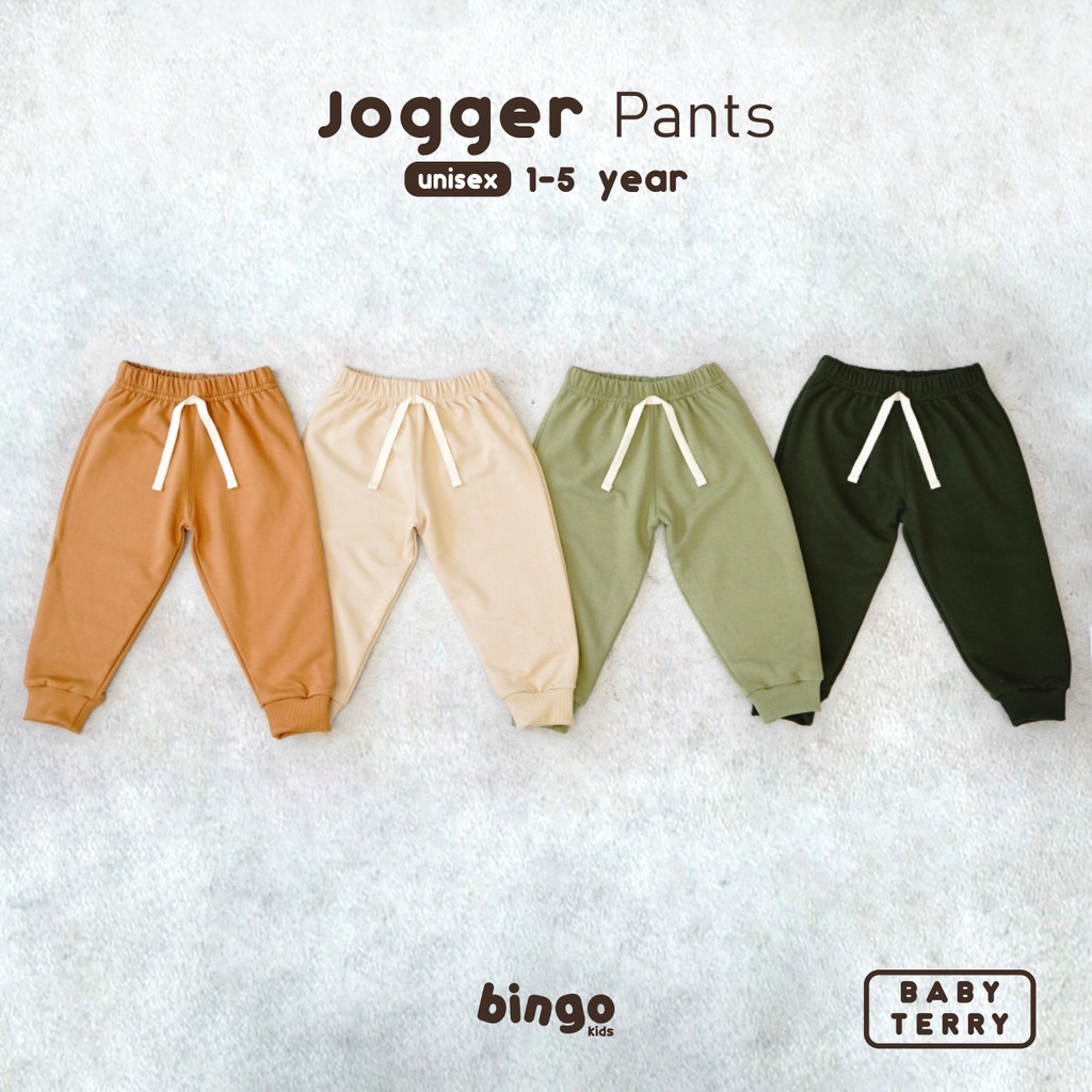 BINGOKIDS | JOGGER PANTS / Celana Jogger Panjang Anak Balita 1-5 Tahun                 Anak Laki Perempuan Unisex Baby Terry Premium Coklat Khaki Cream Olive Green Hijau