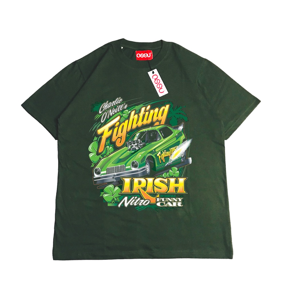 OSSU TSHIRT NASCAR FIGHTING IRISH OLIVE COTTON | KAOS NASCAR BLACK WASHED REGULER OVERSIZE