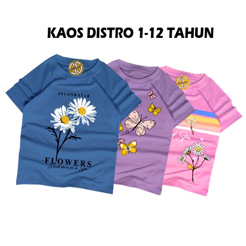 Secondstar Baju Kaos Distro Anak Perempuan  Cewek girl Premium Umur 1-12 Tahun Bahan Cotton