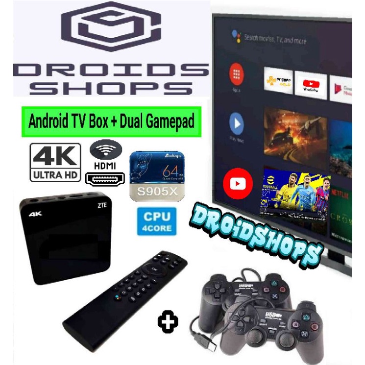 Android TV Box STB + Gamepad Dual (2) Multiplayer Full Paket Games Support 4K UHD