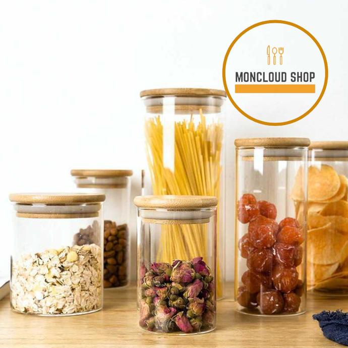 toples kaca kedap udara tutup kayu kue kering bulat jar kaca 250 500ml |gat