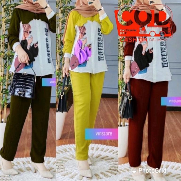 BEST PRODUCT MINIGO Set Crinkle Printing Sablon - Setelan Crinkle Sablon Oversize LD 110 / One Set M