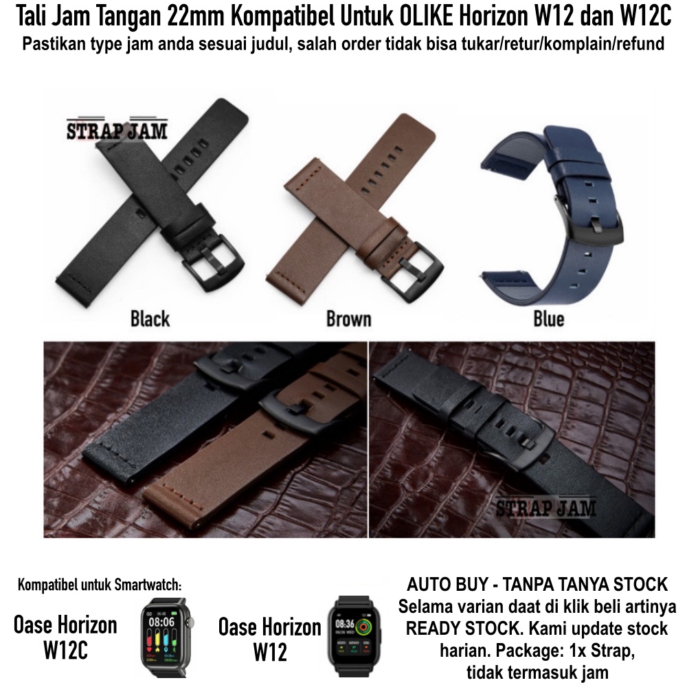 Modern Tali Jam Tangan Olike Horizon W12 W12C - Strap 22mm Leather Kulit Buckle Hitam