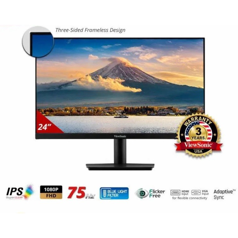NEW Monitor LED ViewSonic VA2409-H 23.6" 75Hz Full HD HDMI VGA