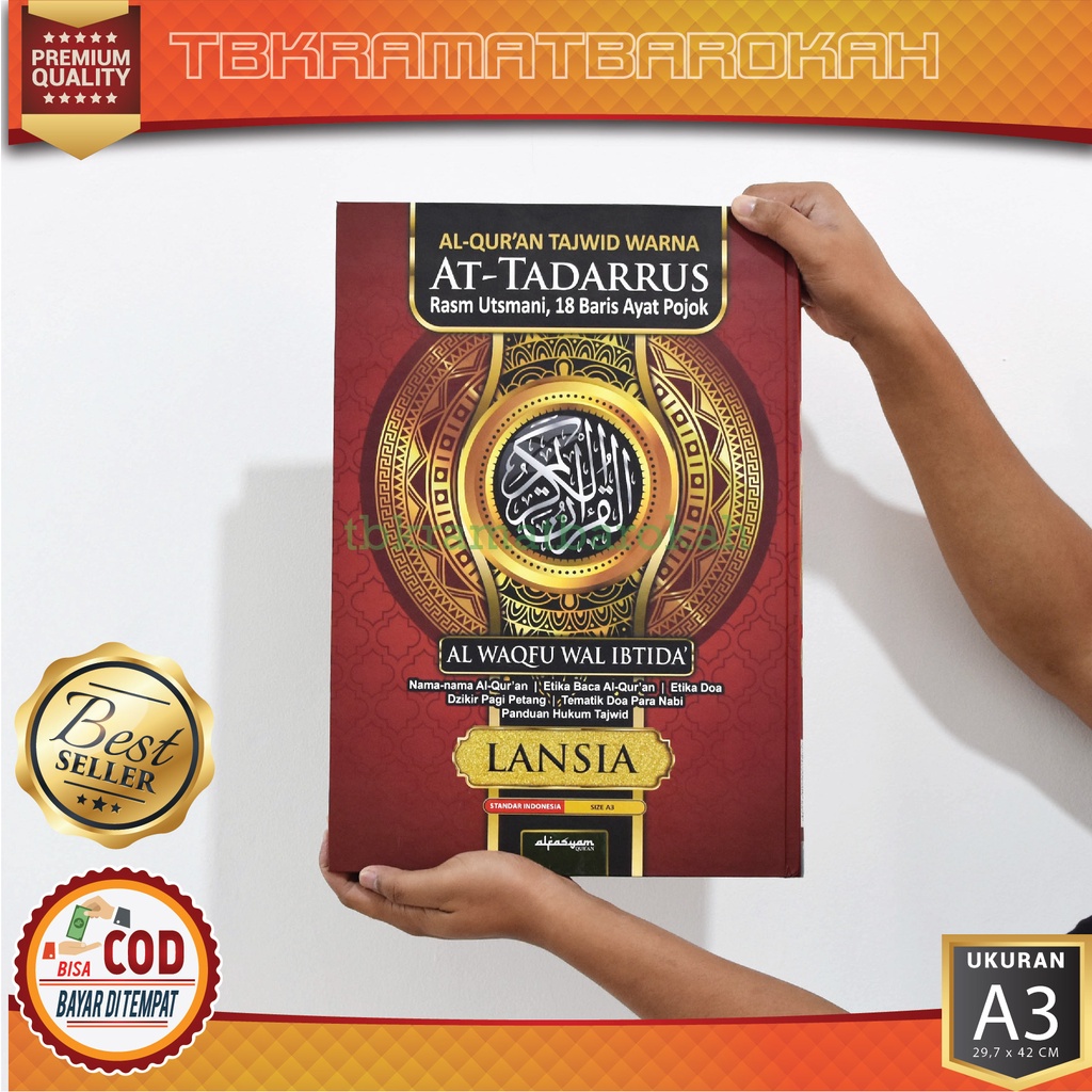 Al Quran Lansia Super Jumbo at Tadarrus A3 Alquran Warna Tanpa Terjemahan Non Terjemah Tajwid 42x30 