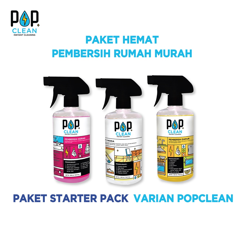 STARTER PACK POPCLEAN , PEMBERSIH KERAK , ANTI NODA , DAPUR