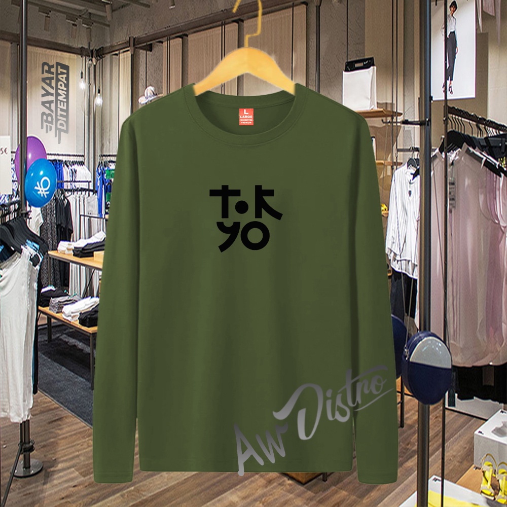 COD Baju Kaos Distro Tokyo Taxt Hitam Premium Quality Lengan Panjang Kaos Tulisan Kaos Kata-Kata Kaos Sablon Big Size