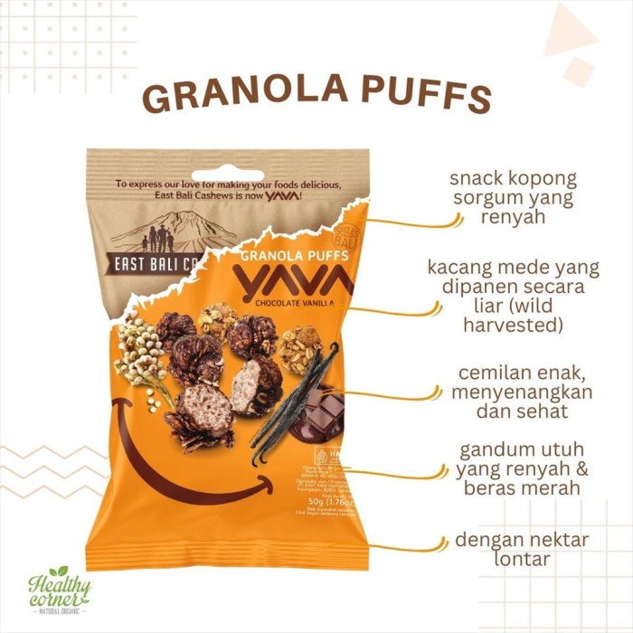 [HALAL] YAVA Granola Puff 50gr / Snack Granola Puffs Biskuit Makanan Sehat Siap Makan