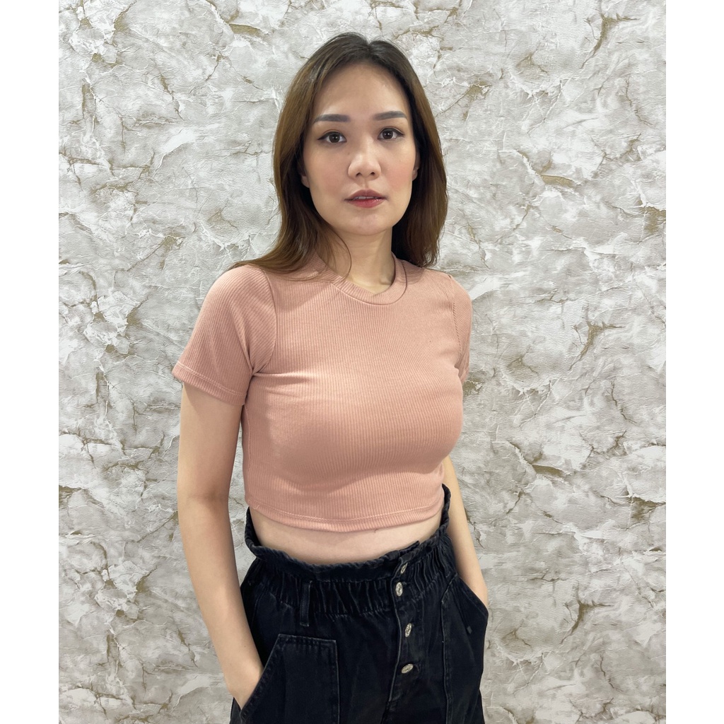 MODAVIE - CLAY Crop Top Korea Knit Crop Tee Korean Style Kaos Wanita