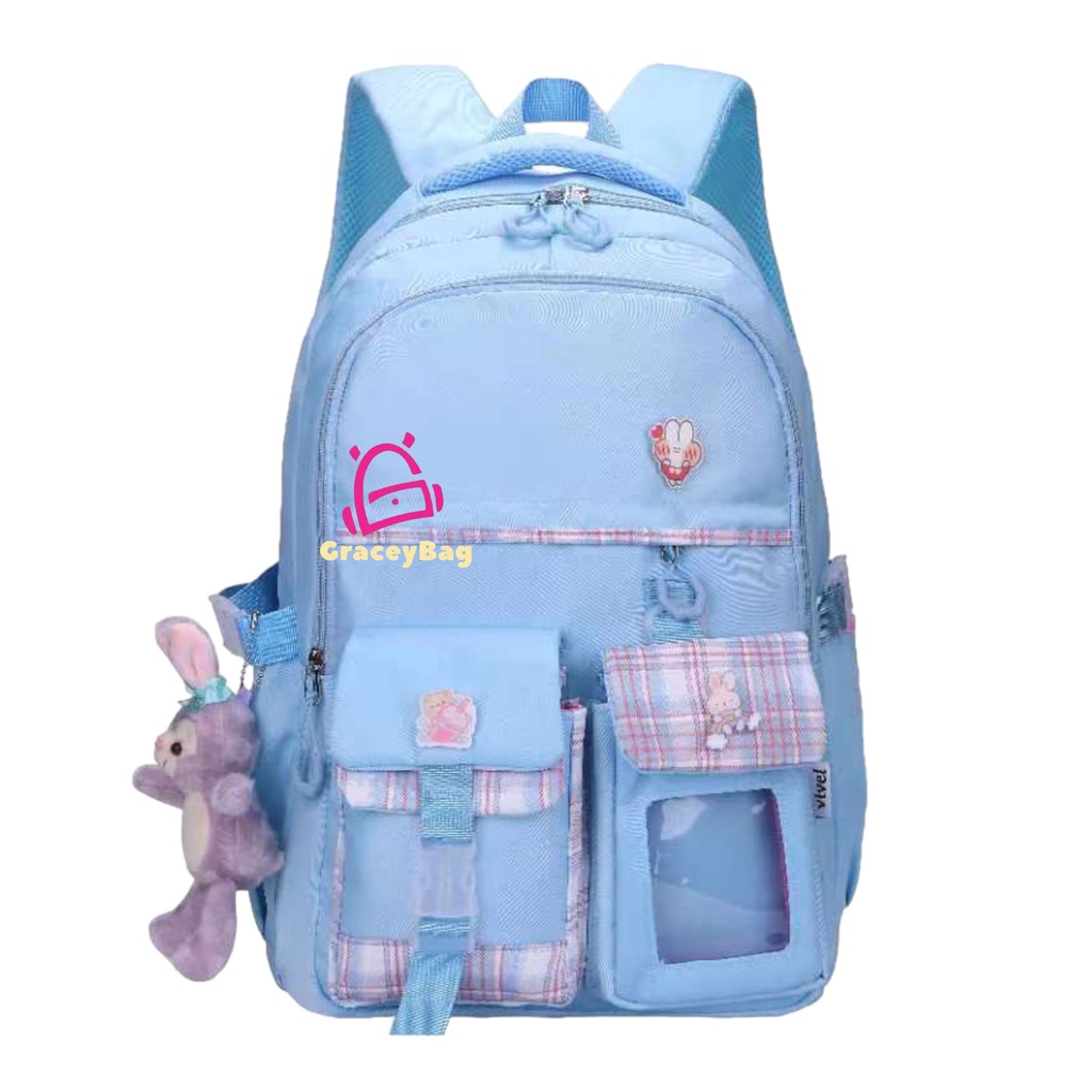 GB-8033 Tas Ransel Sekolah Anak Perempuan Import Free Pin, Boneka, Rain cover