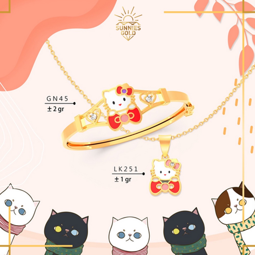 1 SET KIDS SERIES HELO KITY GELANG LIONTIN KALUNG ANAK EMAS ASLI KADAR 375 8K - LK 251 GBA 45