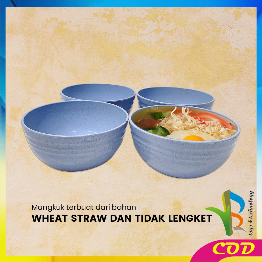 RB-C813 Mangkok Jerami Gandum Set 4PCS 16CM Wheat Straw Bowl Ringan / Alat Makan Mangkuk Plastik Serbaguna