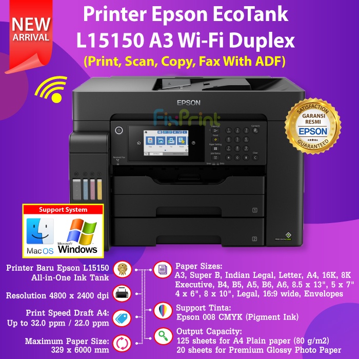 Printer Epson L15150 A3+ Multifungsi Wi-Fi Duplex ADF Original Resmi